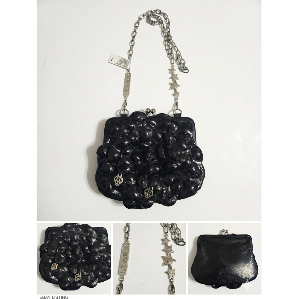 Brighton Rosalie 3D Rose Crossbody Bag Star Charm Chain NWT Black Patent Leather